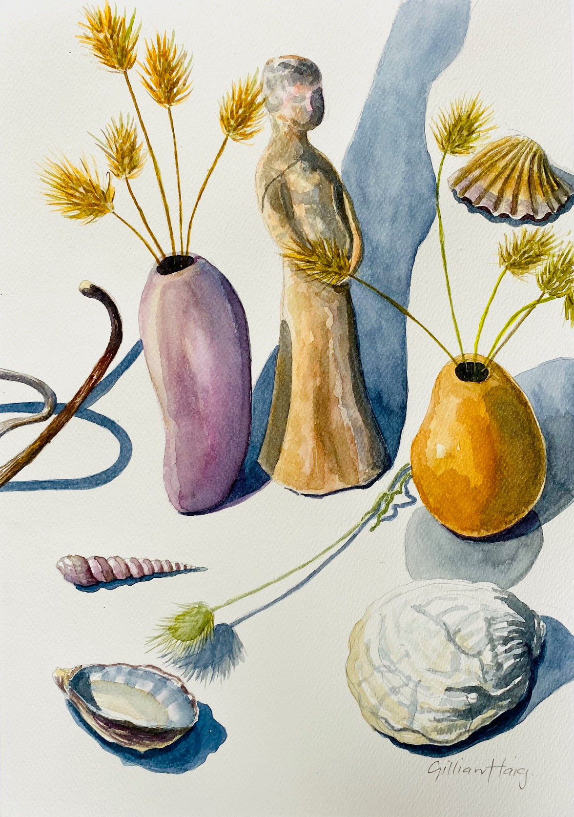 Ceramic Figurine With Shells And Vases
